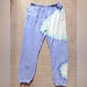 Blue and white tie-dye sweatpants